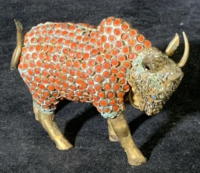 Vintage Tibetan Folk Art Brass Buffalo Figural