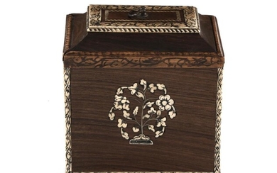 Vizagapatam Anglo-Indian ivory-inlaid rosewood tea canister