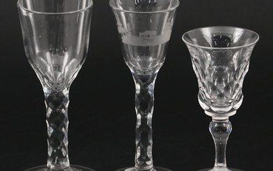 William IV Facet Stem with Other English Engraved Wine and Port Glasses