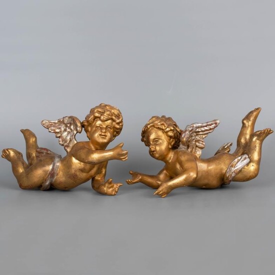 木胎描金小天使十八世纪 Wooden Body Painted Gold Cherub, 18th Century 29x...