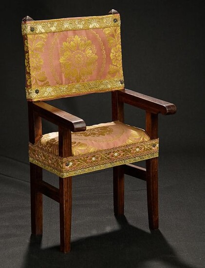 Wooden Framed Arm Chair with Silk Brocade Upholstery