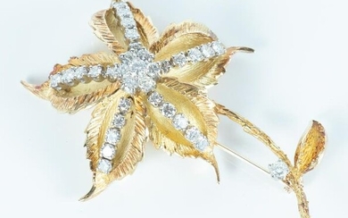 Yellow Gold and Diamond Floral Formed Brooch, 1960 L 2.25”