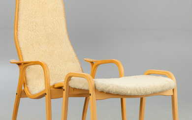YNGVE EKSTRÖM. Swedese. 'Lamino' armchair with stool, beech.