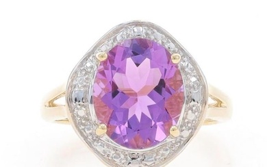 Yellow Gold Amethyst Cocktail Solitaire Ring - 10k Oval 3.20ct