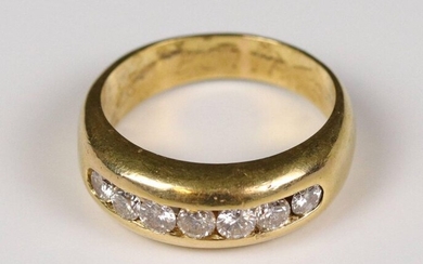 Yellow gold ring (750) set with 7 diamonds (for about 0.35 ct). T: 51, Gross weight: 6.18 gr.