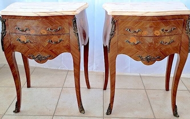 bedside tables (2) - Bronze, Wood, Marble, Rosewood - XX century