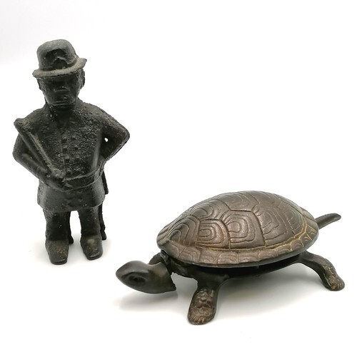 cast iron tortoise desk bell l7" long, working t/w a cast ir...