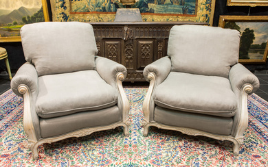 pair of Louis XVI style armchairs with f