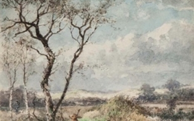 Johann Mari Henri ten Kate (Dutch, 1831-1910) November Day/Landscape with Rabbits and Hunter in the Distance. S...