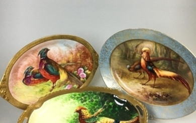 Three Limoges Hand-painted Porcelain Pheasant Platters