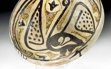 10th C. Nishapur Glazed Pottery Bowl w/ Bird w/ TL