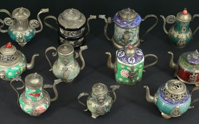 (11) Silver Metal Mounted Chinese Teapots.