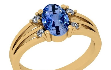 1.35 Ctw I2/I3 sapphire And Diamond 14K Yellow Gold Promises Ring