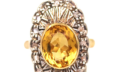 14 carati Oro bianco, Oro giallo - Anello - Quarzo- Diamanti Peso Totale : 10.91