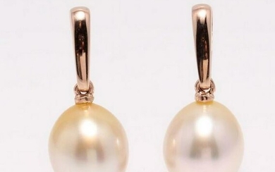 14 kt. Rose Gold - 9x10mm Golden South Sea Pearl Drops