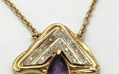 14K Gold Amethyst and Diamond Necklace. 8.5dwt.