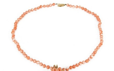 14K Gold & Carved Pink Coral with Pearl Necklace