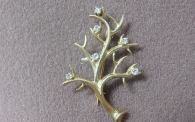 14K YG Branch Form Diamond Pin