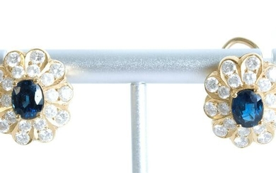 14K YG Flower Shaped Sapphire Diamond Earrings