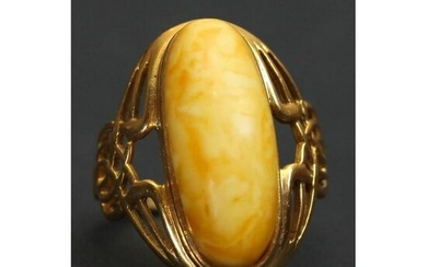 14K gold plated ring with 100% natural Baltic amber