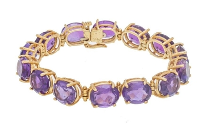 14KT Yellow Gold and Amethyst Link Bracelet L 7”