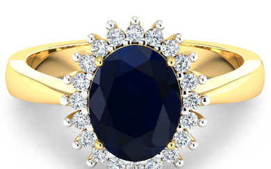 14KT Yellow Gold 1.30ct Blue Sapphire and Diamond Ring