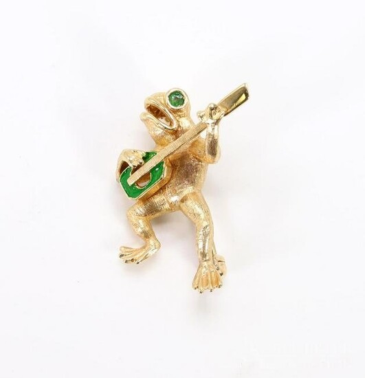 14KY Gold Frog Pin with Emerald and Enamel