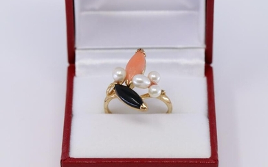 14Kt Yellow Gold (Coral/Onyx/Pearls)