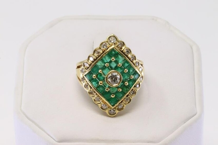 14Kt Yellow Gold Edwardian Emerald / Diamond Ring.