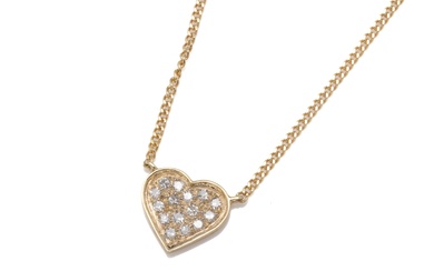 14ct (585) Yellow Gold and Diamonds (Pave set) solid Love heart and chain necklet. Weight 3.46gm