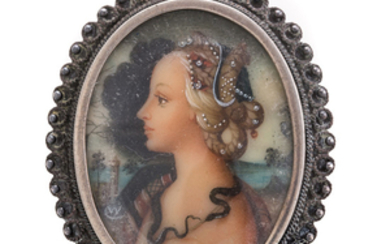 A Victorian Hand Painted Brooch Featuring a Snake