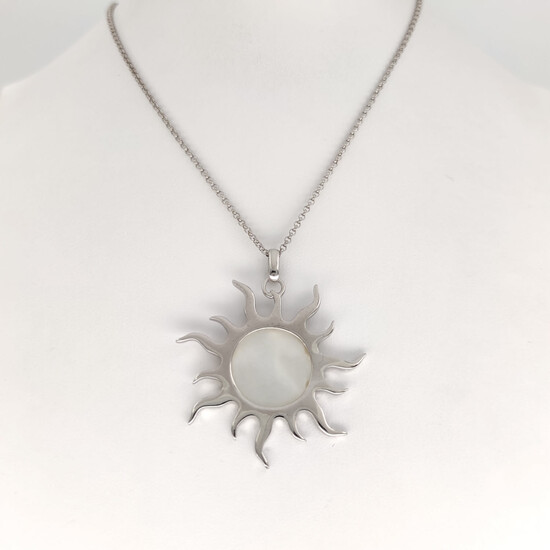 18 kt.White gold - Necklace with pendant - Mother of Pearl