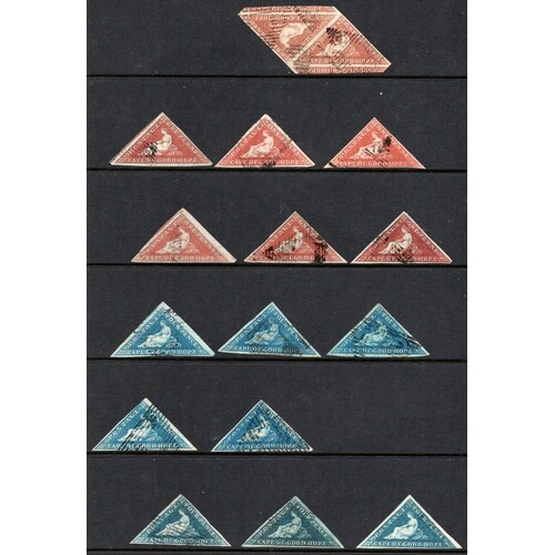 1853 SLIGHTLY BLUED PAPER 1d BRICK RED (8, inc. a pair and a...