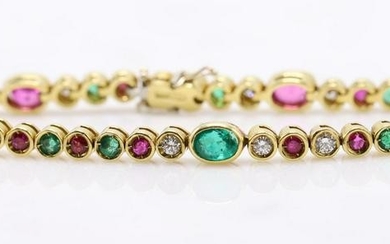 18KY Gold Emerald, Ruby and Diamond Bracelet