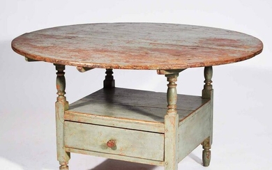 18TH C. PAINTED ROUND TOP HUTCH TABLE