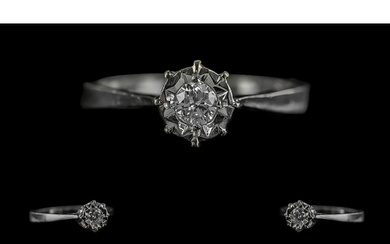 18ct White Gold Illusion Single Stone Diamond Set Ring, mark...