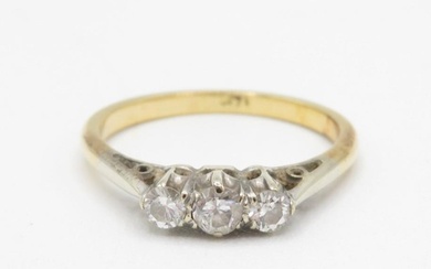 18ct gold vintage old cut diamond thee stone ring, claw set ...