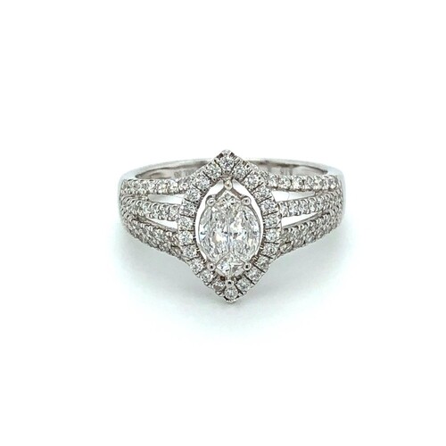 18ct white gold halo ring with 3 rows of diamond ( total of ...