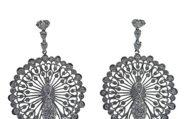 18k Gold Diamond Peacock Drop Earrings