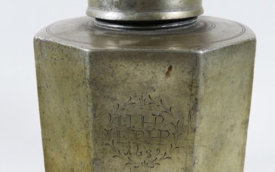 Zinn-Schraubflasche, datiert 1682