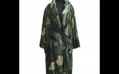KRIZIA Long padded emerald-green velvet coat with leaf pattern...