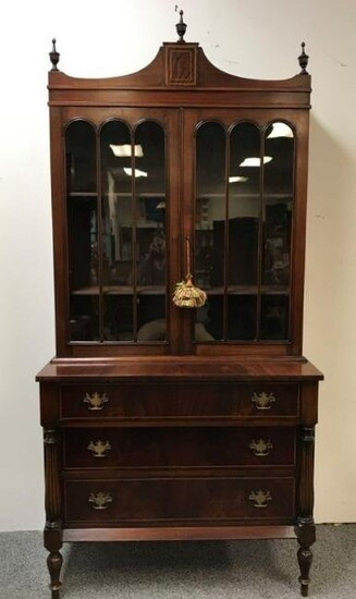 19TH C FEDERAL STYLE FALL FRONT SECRETARY BOOKCASE