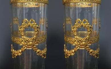 19th C. Pair of Baccarat Crystal & Bronze Vases