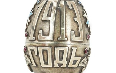 19th Cent. Faberge Style Russian Silver Cloisonne Egg