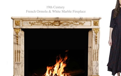 19th Century French Ormolu Mounted White Marble Fireplace