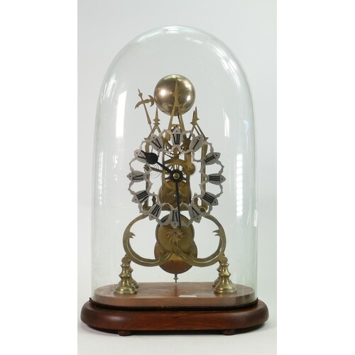 19th century brass Skeleton clock under glass dome: Single s...