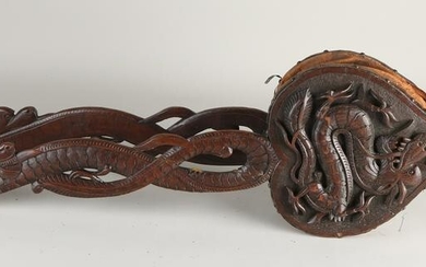 19th century walnut carved bellows with dragon