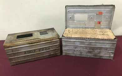 2 Antique Metal Egg Crate Co. Crates