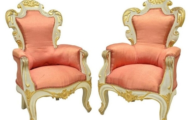 2) BAROQUE STYLE UPHOLSTERED PARCEL GILT ARMCHAIRS