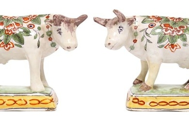 (2) DUTCH DELFT POLYCHROME MODELS OF STANDING COWS